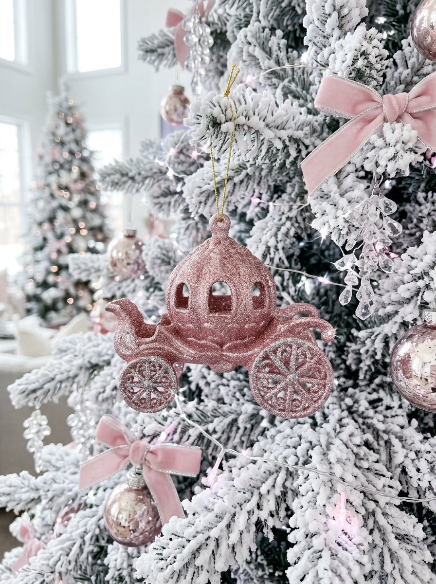 Pembe Glitter Balkabağı Araba Yılbaşı Ağaç Süsü