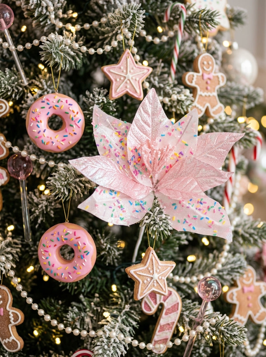 Pink Candy Poinsettia Glitter Yılbaşı Ağacı Süsü