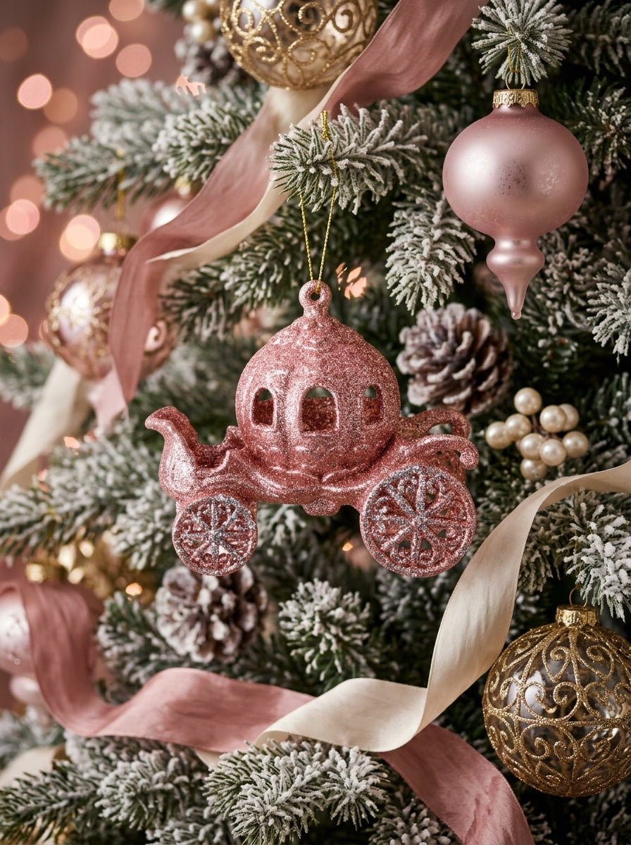 Pembe Glitter Balkabağı Araba Yılbaşı Ağaç Süsü