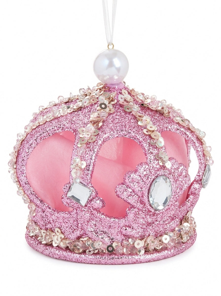 Pink Royal – Kristal Işıltılı Pembe Kraliyet Tacı Yılbaşı Ağacı Süsü - 8 CM