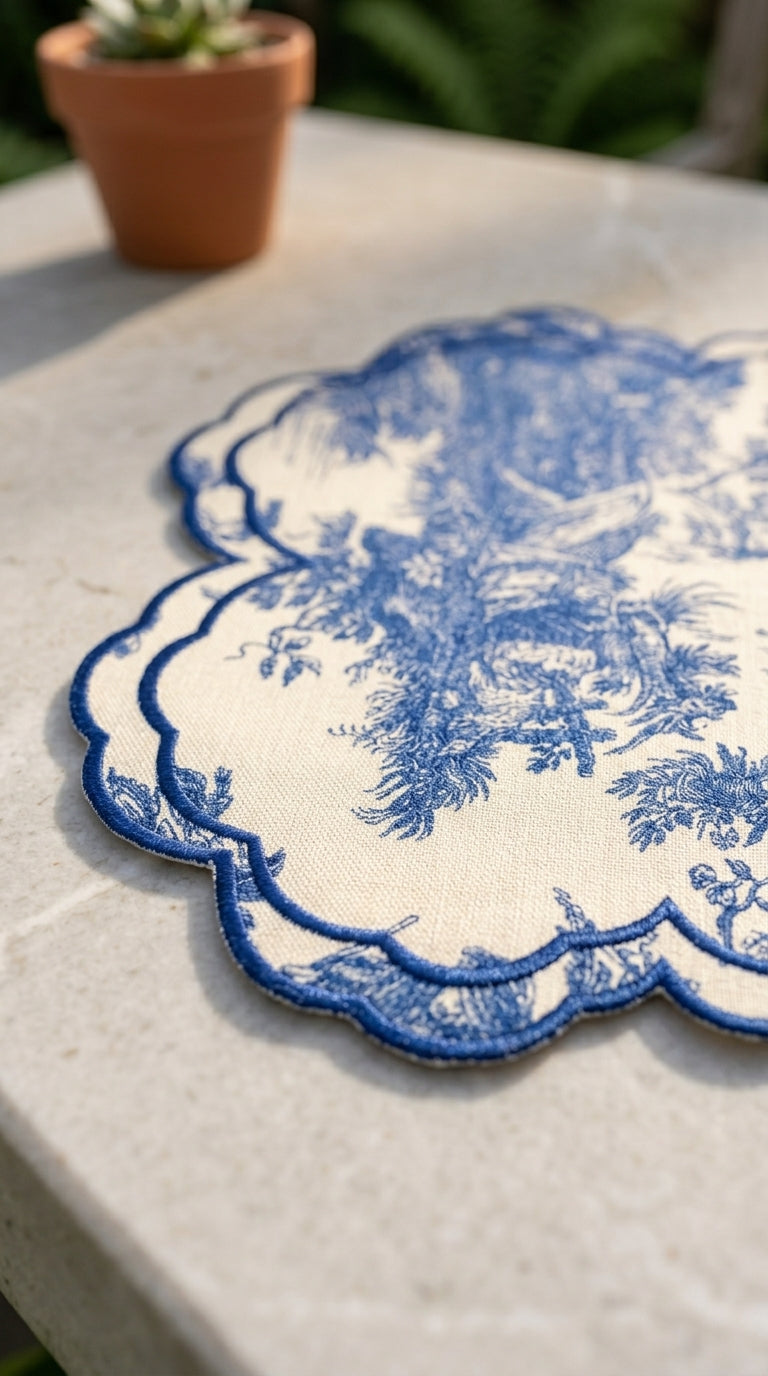 مفارش صحون بتطريز Toile Azure