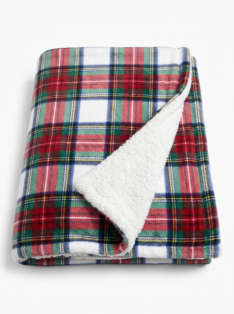Winter Plaid Kürk Dokulu Çift Katmanlı Battaniye