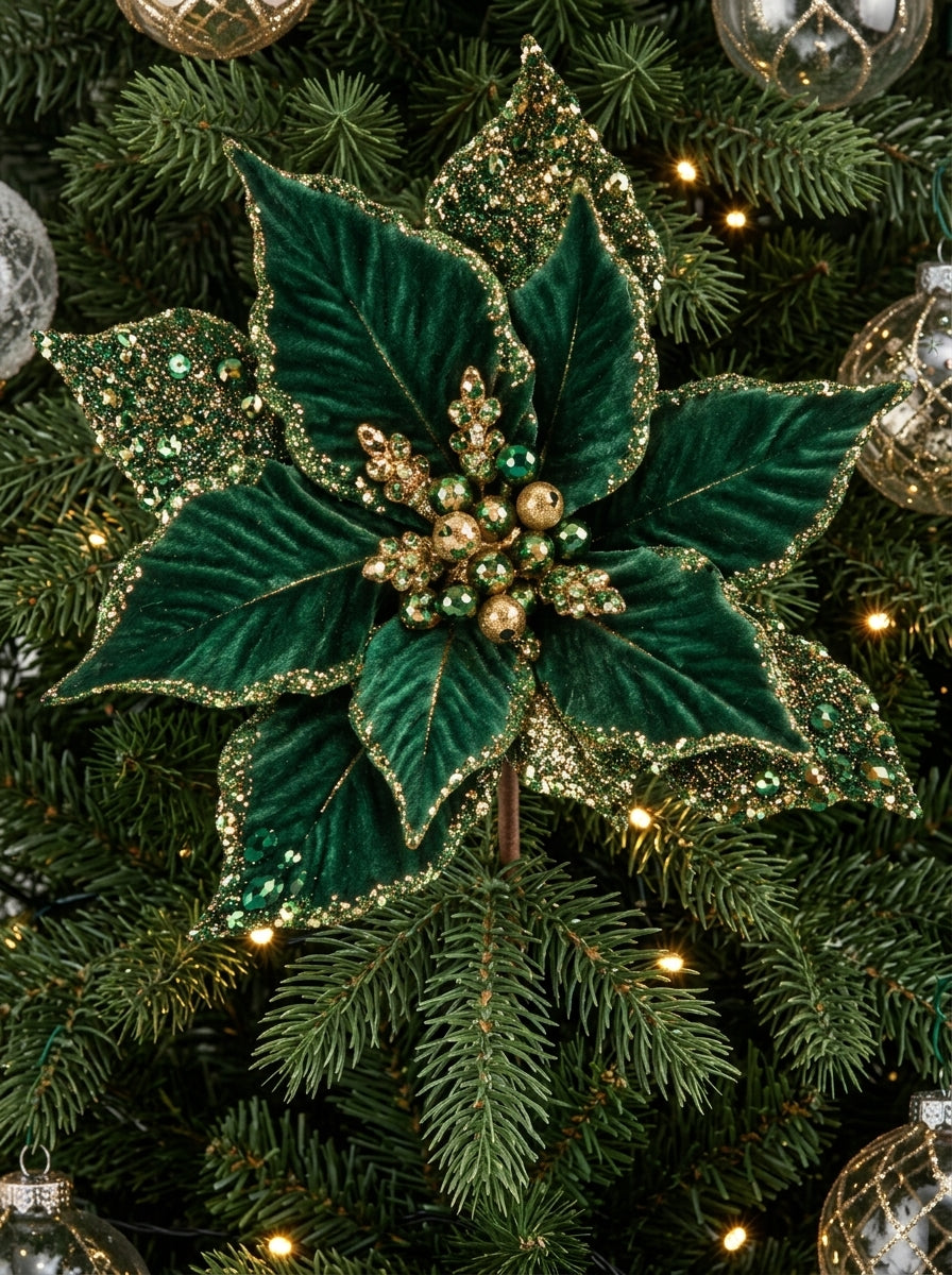 Emerald Champagne Poinsettia Klipsli Yılbaşı Çiçeği