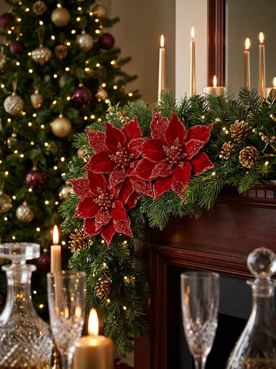 Ruby Crystal Poinsettia Klipsli Yılbaşı Çiçeği