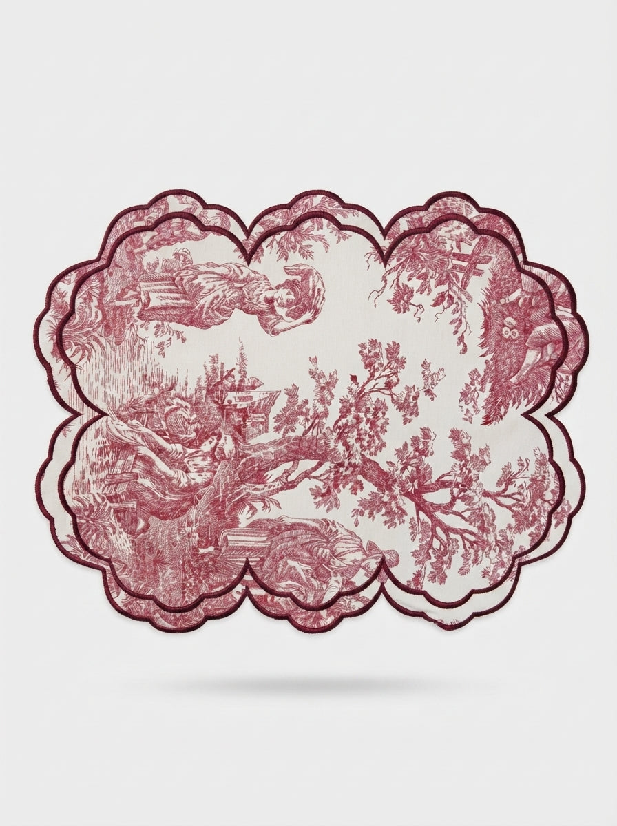 Toile Burgundy Embroidered Amerikan Servis