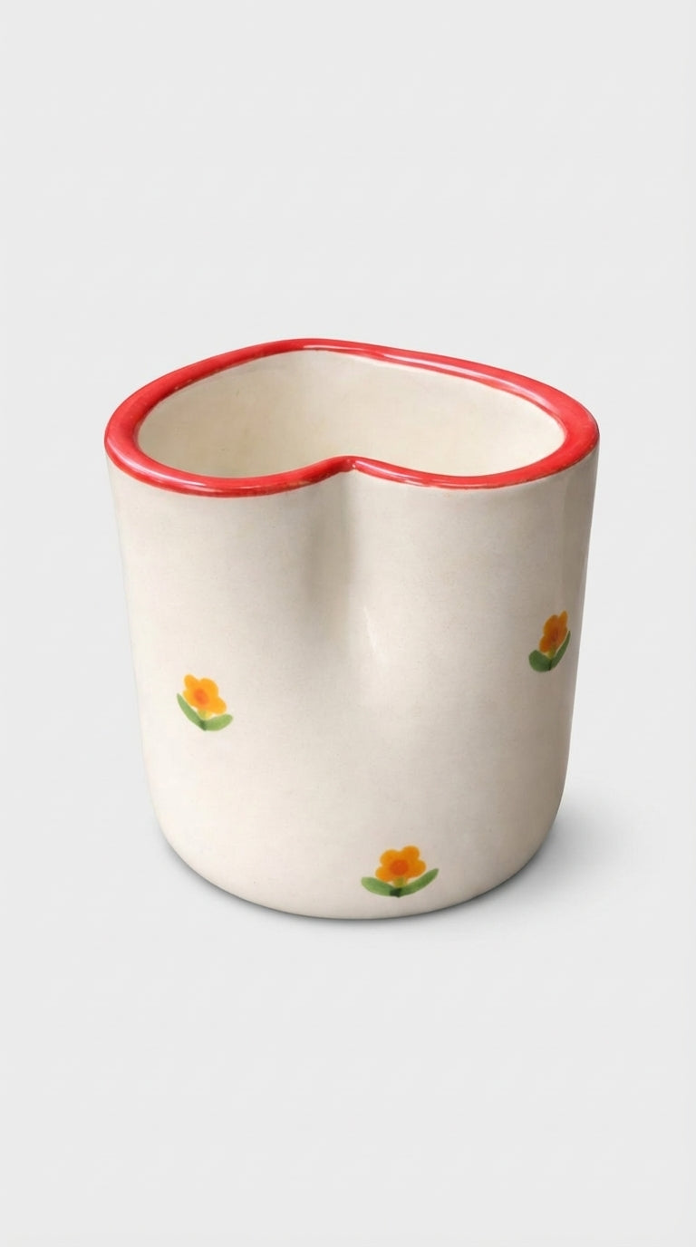 El Yapımı Seramik Bardak – Kalp Formlu Ağız Detayı