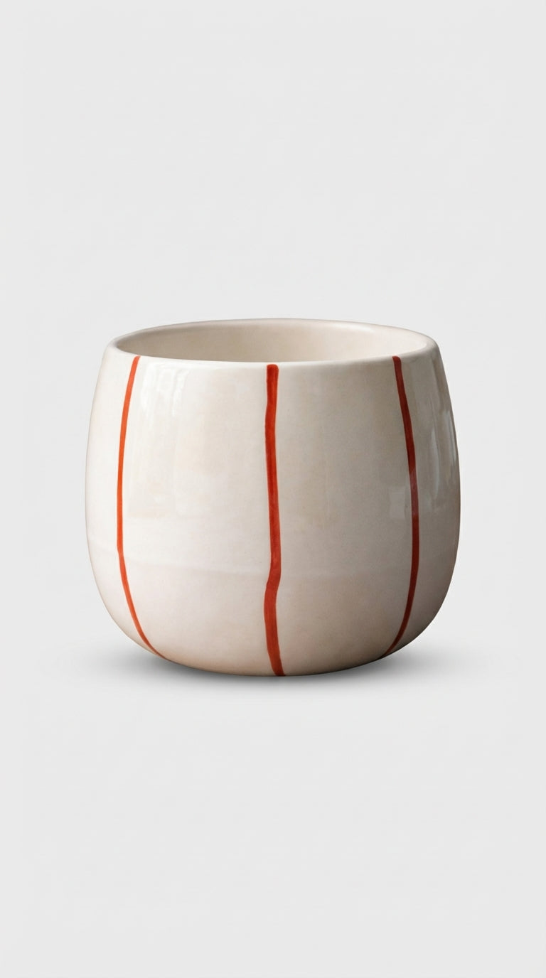 Kırmızı Çizgili Seramik Bardak