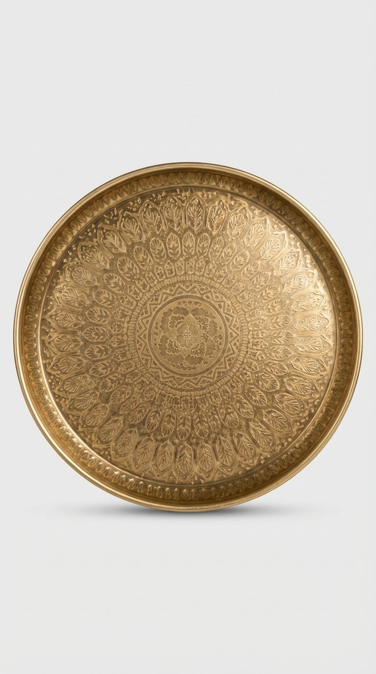 Vintage Desenli Altın Tonlu Tepsi