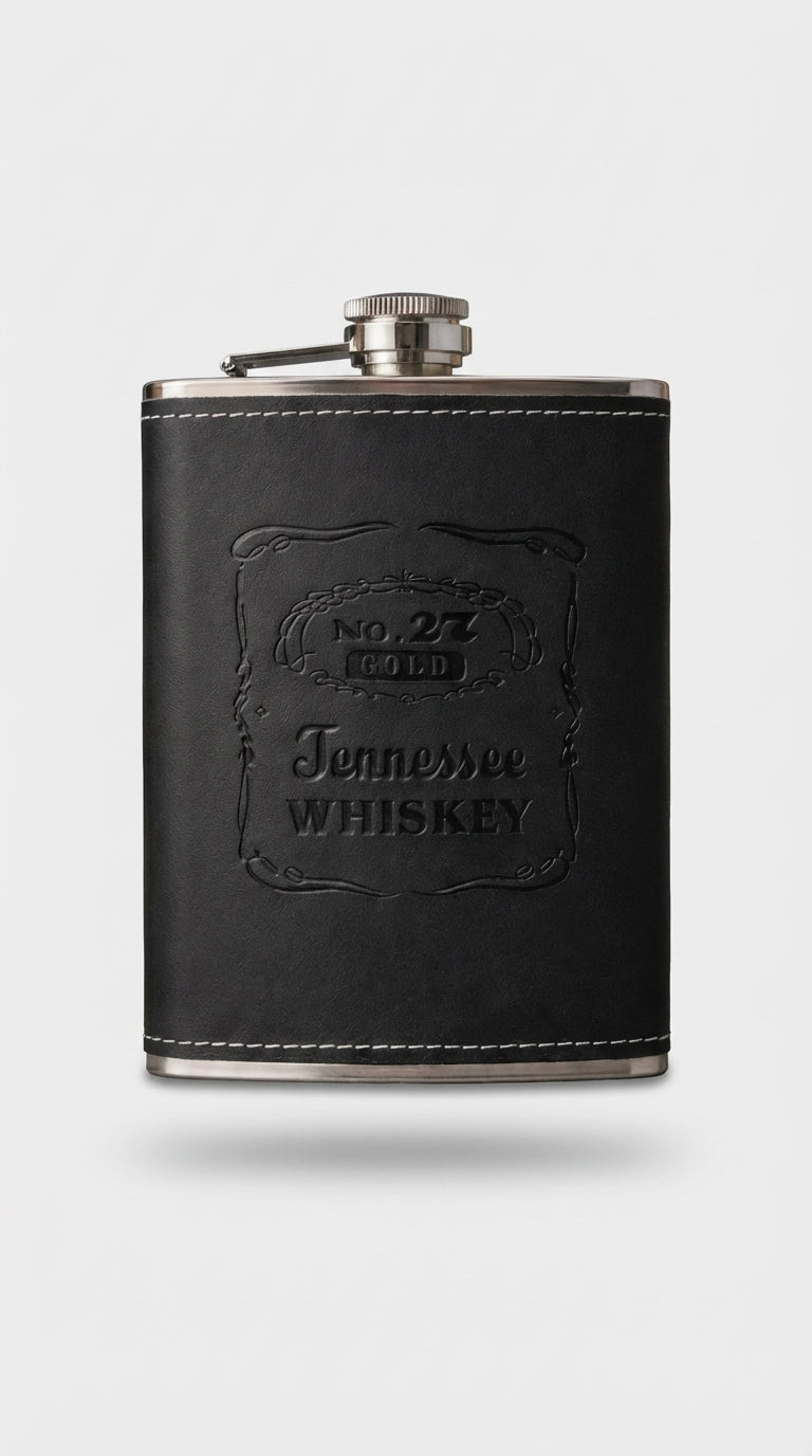 Leather-Wrapped Metal Flask