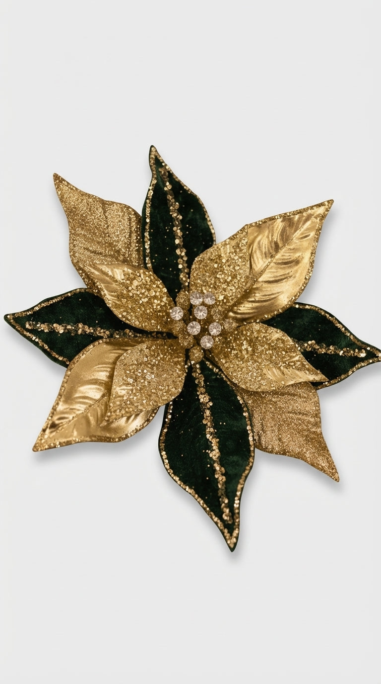 Yeşil Altın Işıltılı Çiçek Ağaç Süsü