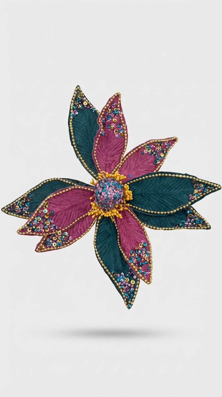 Mor & Yeşil Payetli Çiçek Ağaç Süsü