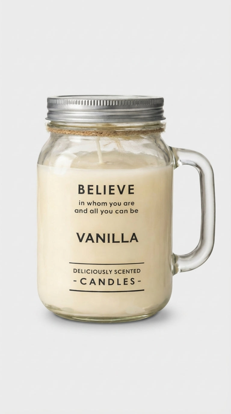 Vanilya Kokulu Kulplu Cam Kupa Mum