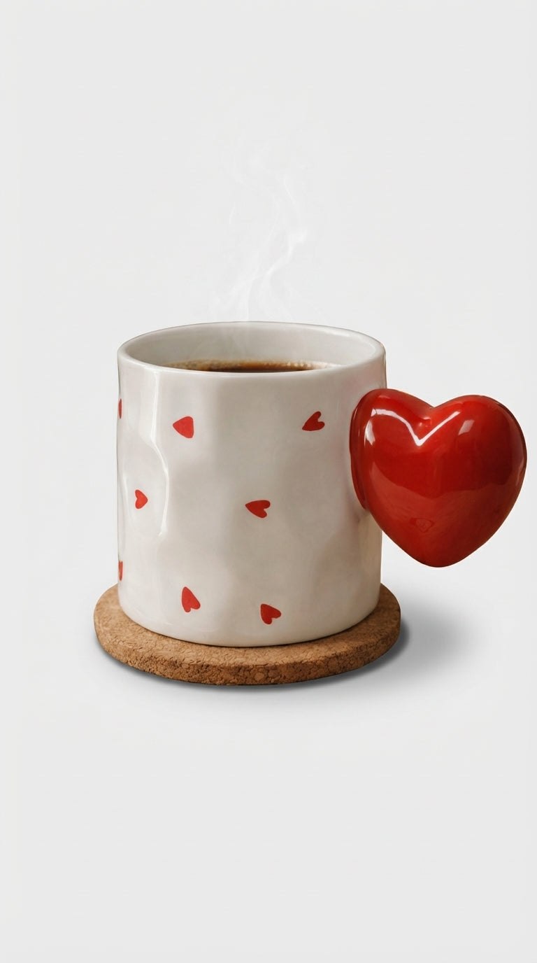 Kalp Kulplu Seramik Kupa