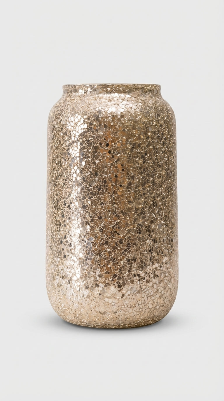 Altın Dokulu Işıltılı Dekoratif Vazo