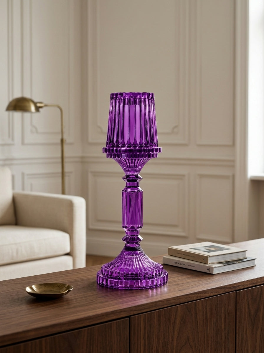 Mor Kristal Şamdan - 36 CM