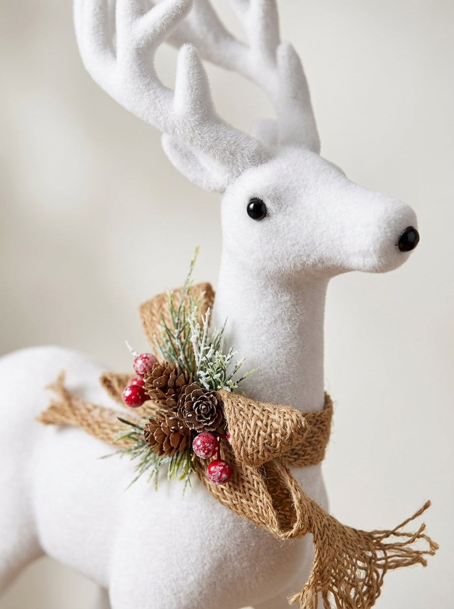 Snow Majesty White Decorative Christmas Reindeer – 37 x 46 CM