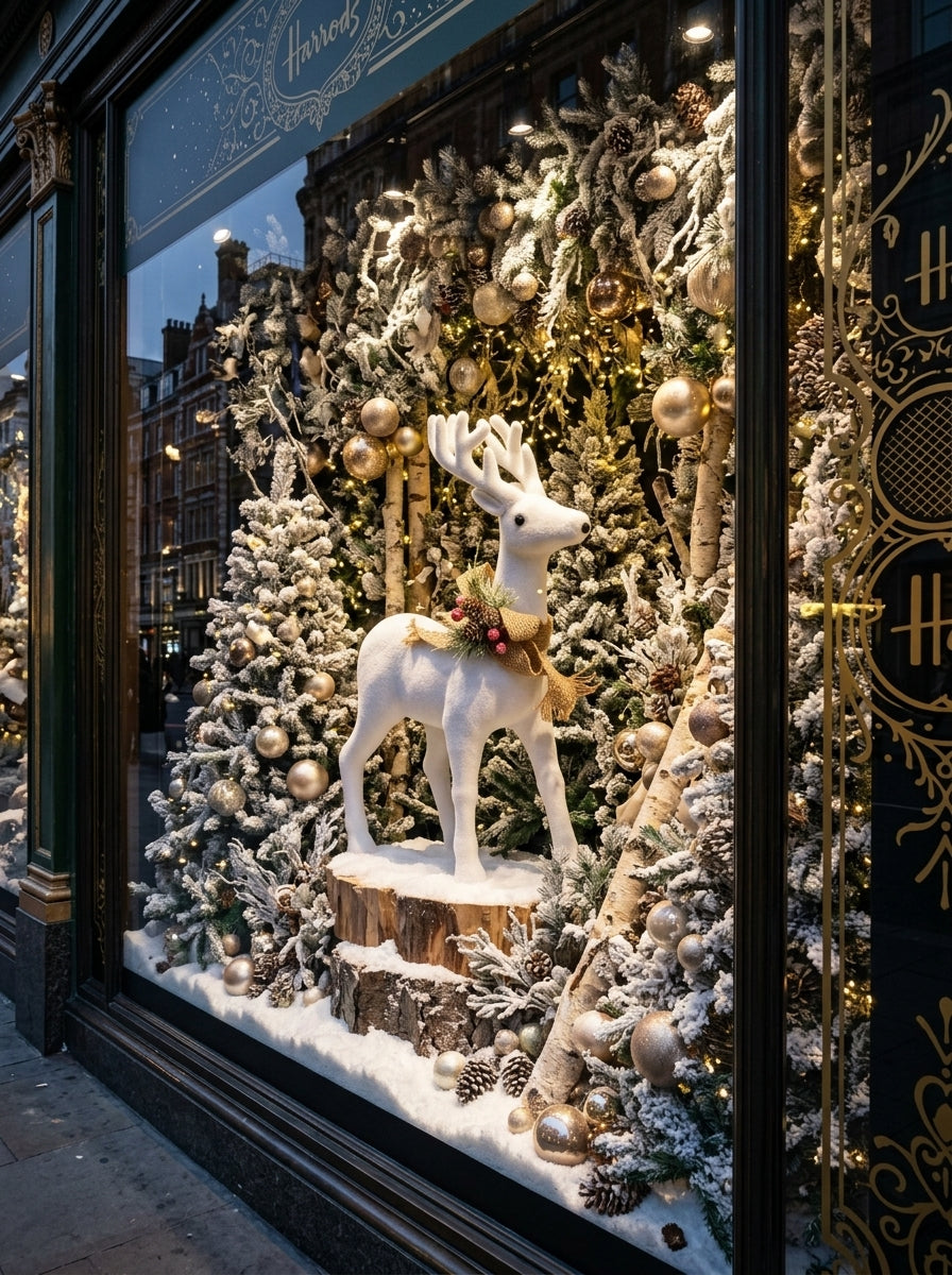 Snow Majesty White Decorative Christmas Reindeer – 37 x 46 CM