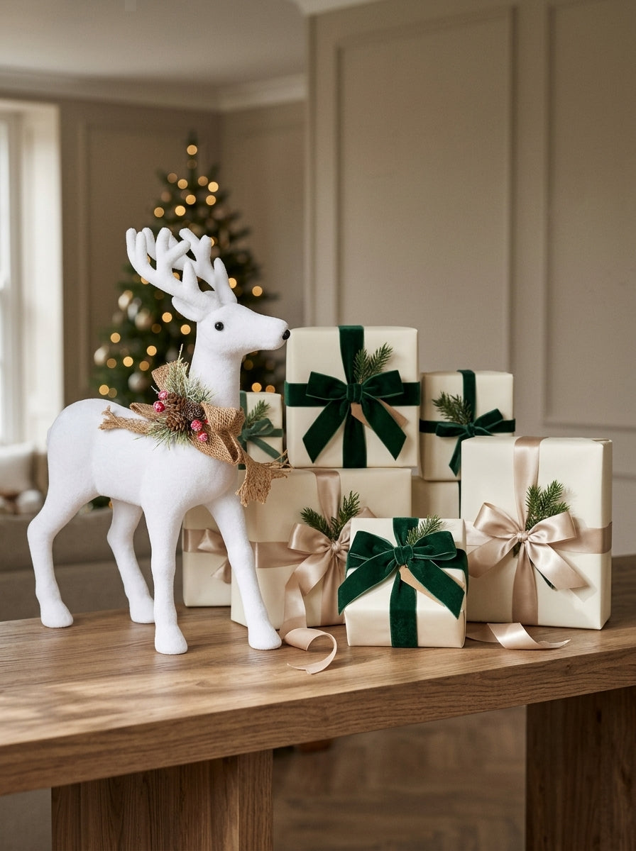 Snow Majesty White Decorative Christmas Reindeer – 37 x 46 CM
