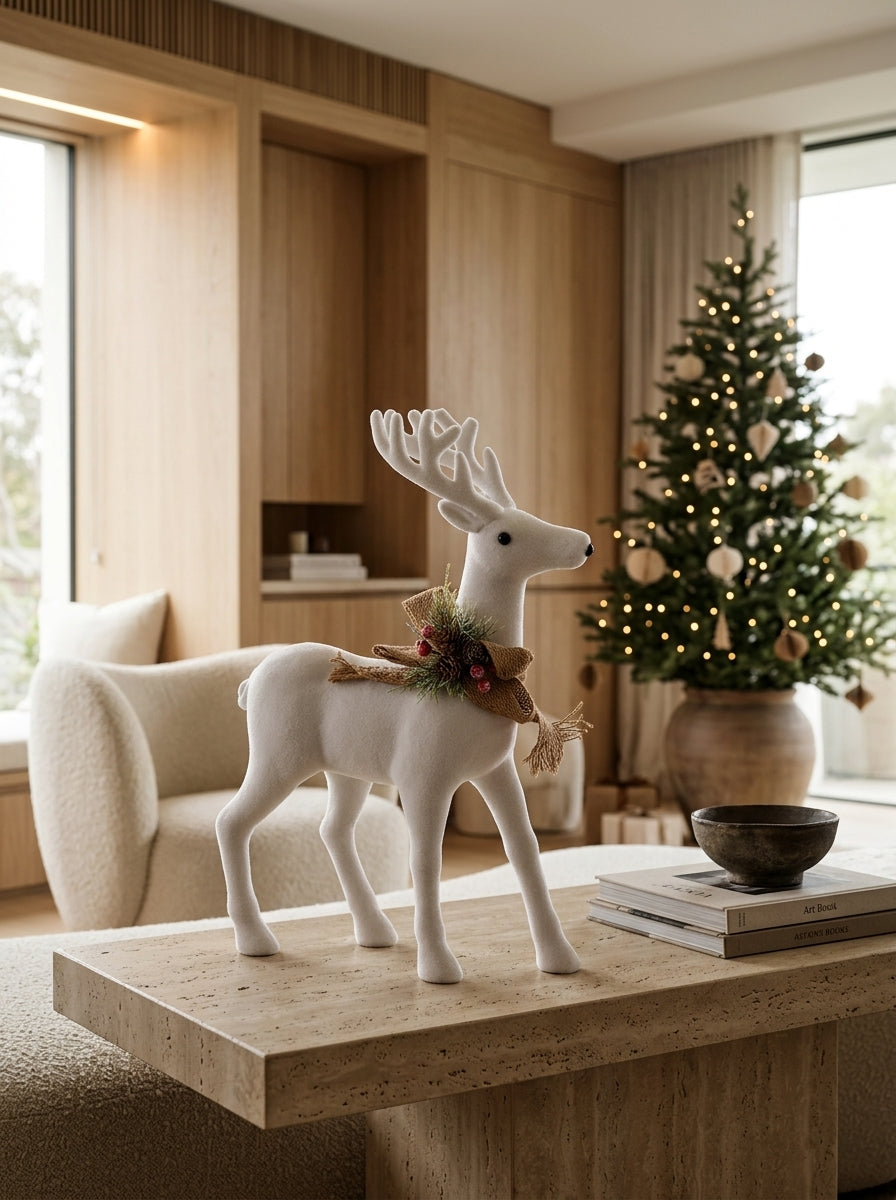 Snow Majesty White Decorative Christmas Reindeer – 37 x 46 CM