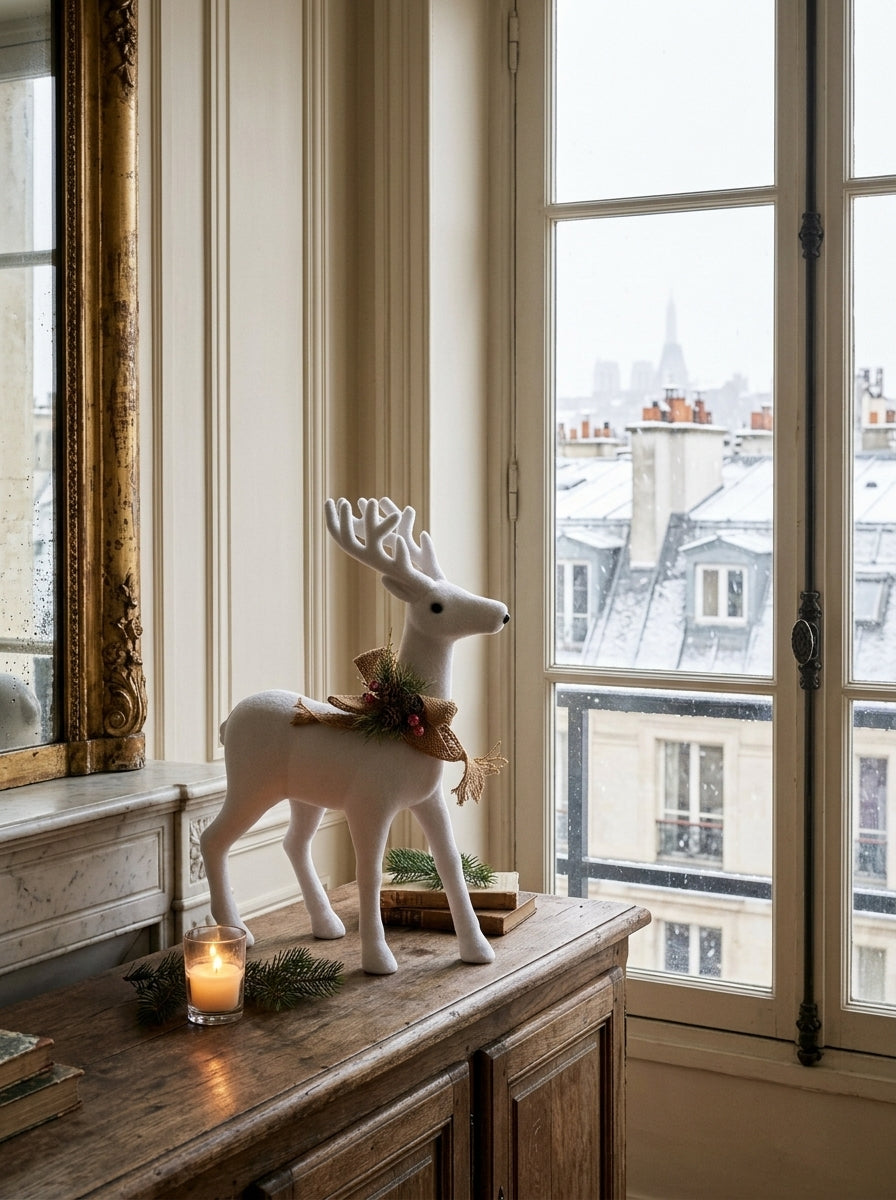 Snow Majesty White Decorative Christmas Reindeer – 37 x 46 CM