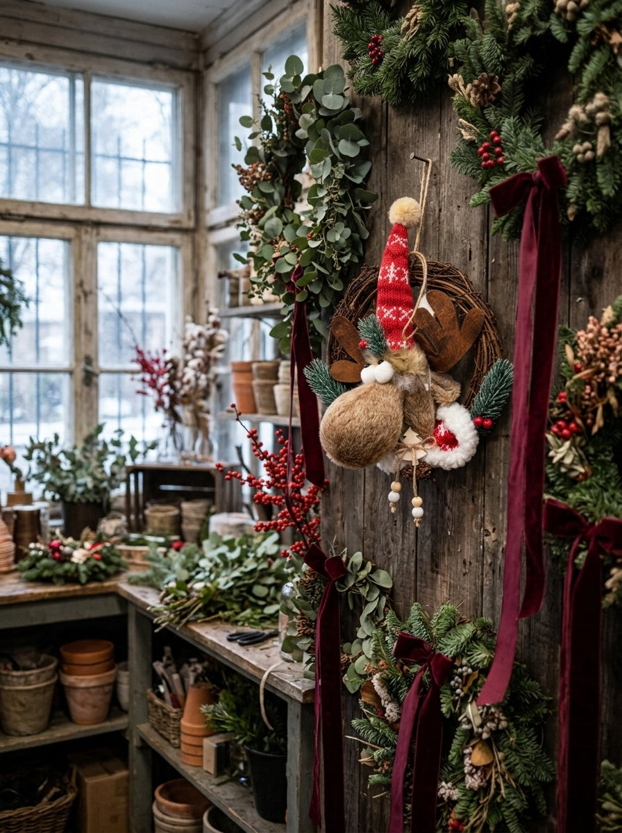 Rudolph's Christmas – Nostaljik Geyikli Yılbaşı Kapı ve Ağaç Süsü - 30 CM