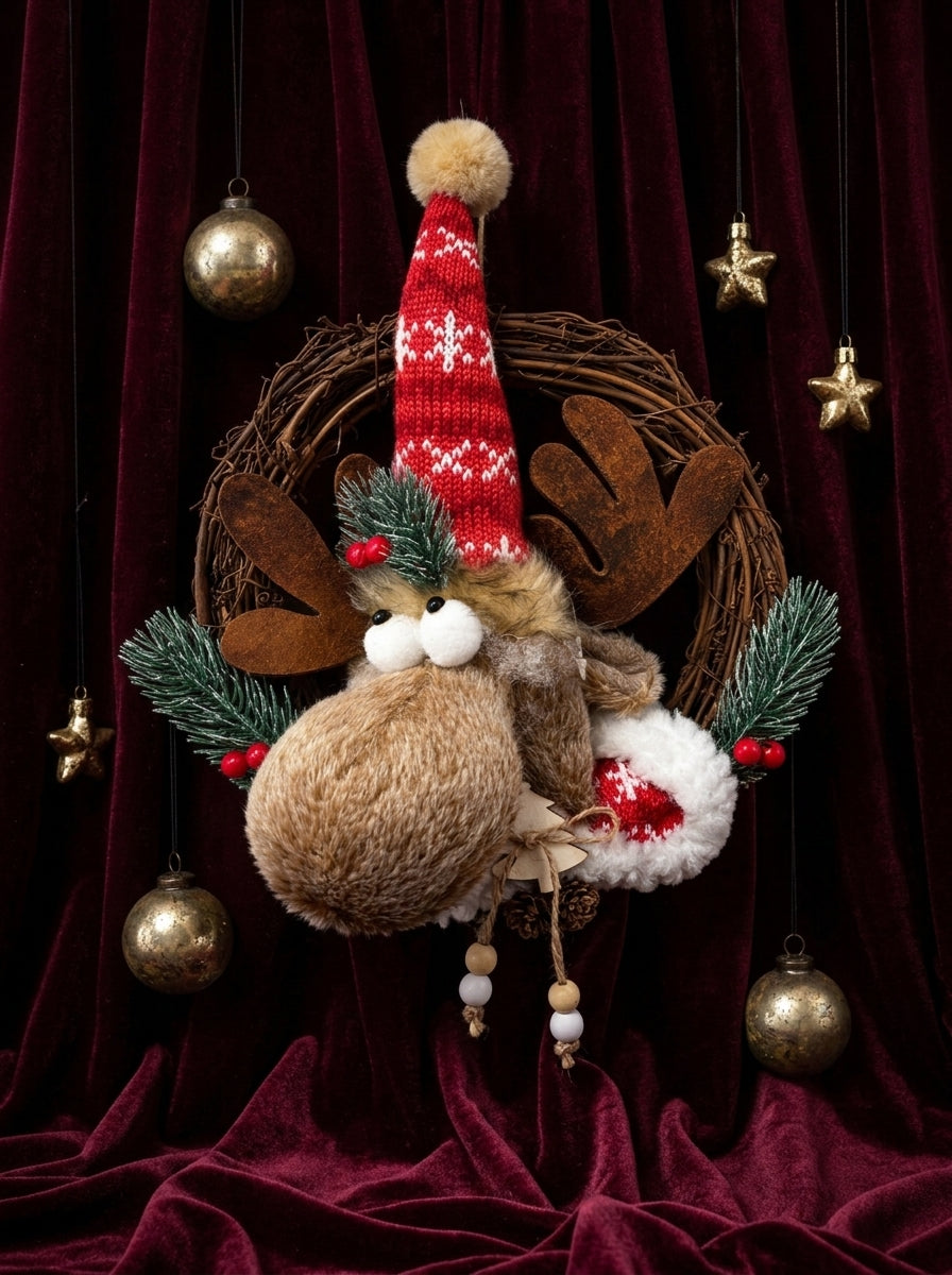 Rudolph's Christmas – Nostaljik Geyikli Yılbaşı Kapı ve Ağaç Süsü - 30 CM
