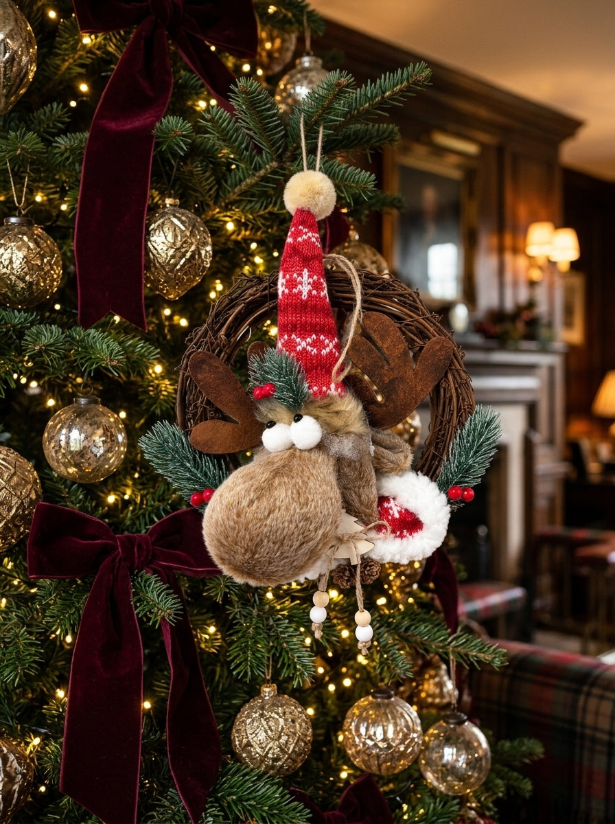 Rudolph's Christmas – Nostaljik Geyikli Yılbaşı Kapı ve Ağaç Süsü - 30 CM