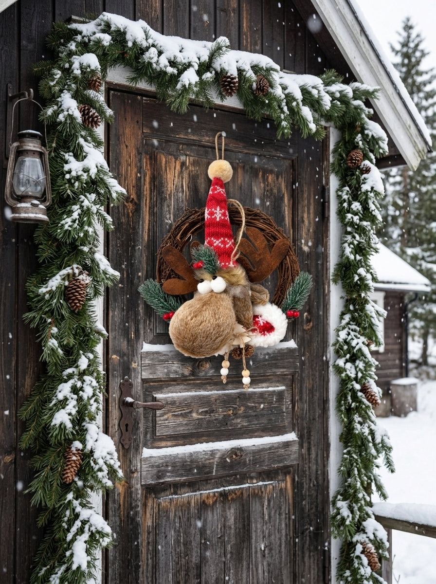 Rudolph's Christmas – Nostaljik Geyikli Yılbaşı Kapı ve Ağaç Süsü - 30 CM