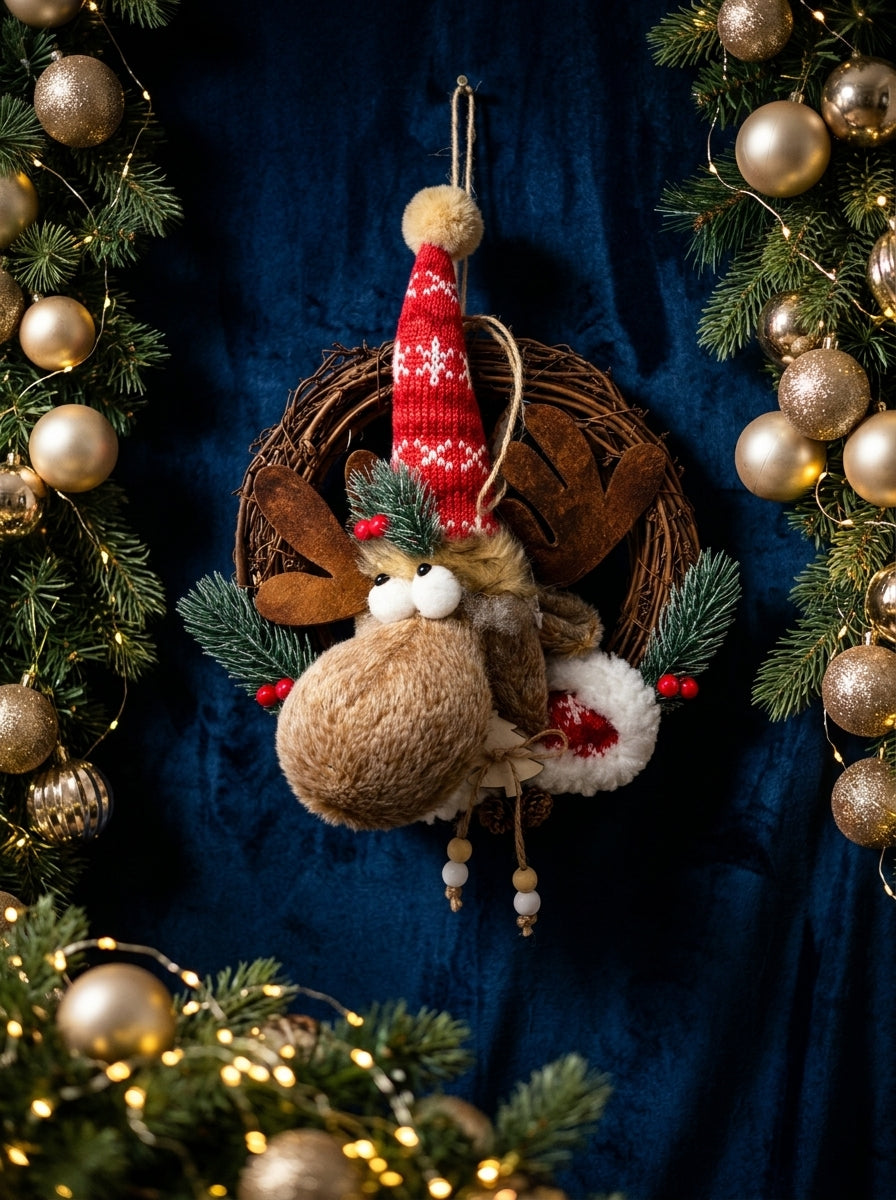 Rudolph's Christmas – Nostaljik Geyikli Yılbaşı Kapı ve Ağaç Süsü - 30 CM