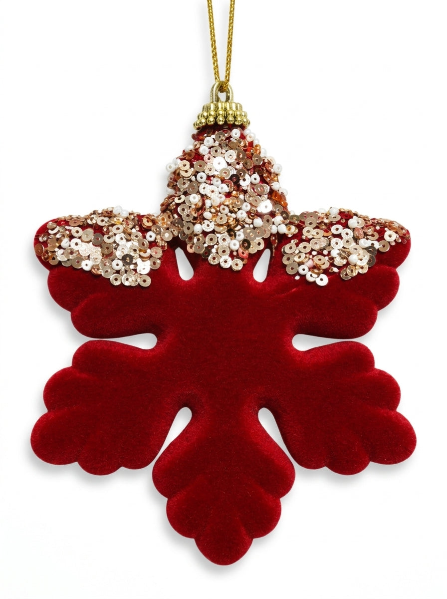 Ruby Snowflake Bordo Kadife Payetli Yılbaşı Kar Tanesi Ağaç Süsü - 12 CM