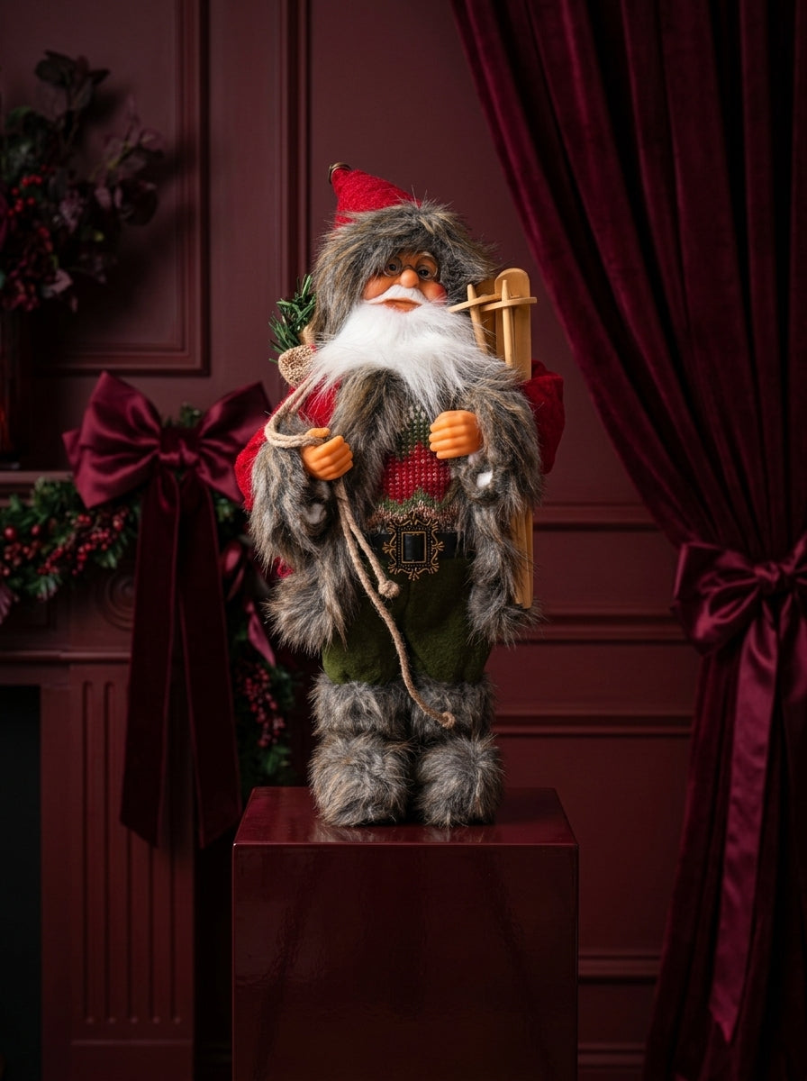 Kış Masalı – Nostaljik Kızaklı Noel Baba Dekoratif Figür - 32 CM