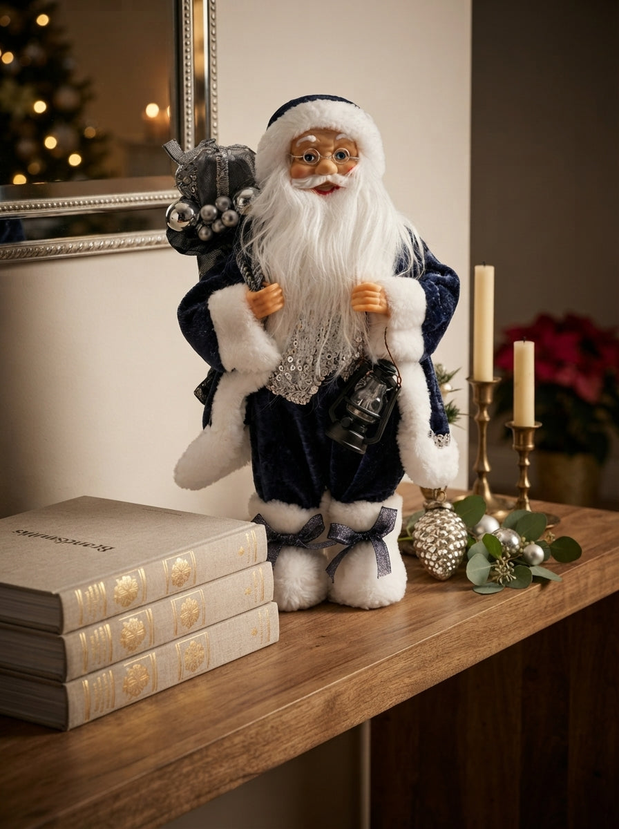 Midnight Silver Santa Dekoratif Noel Baba - 30 cm