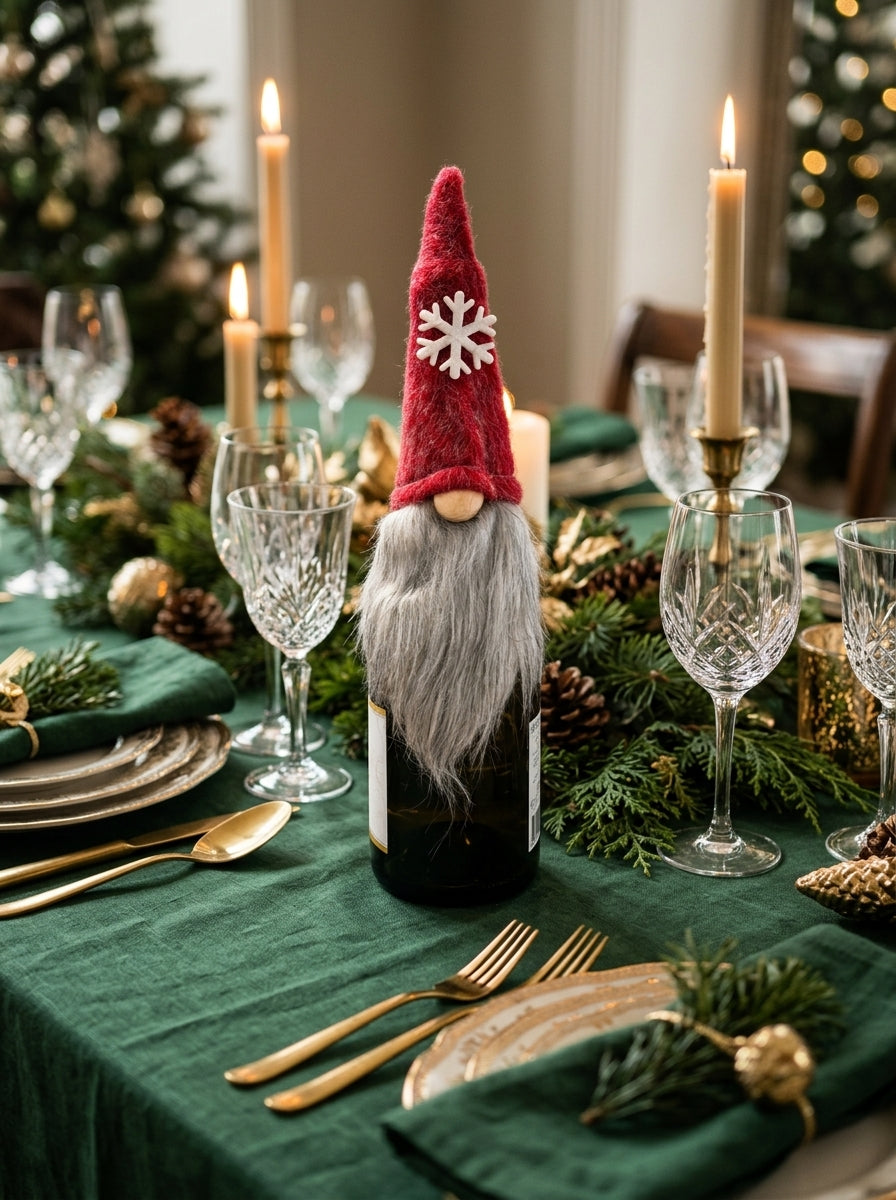 Santa's Bottle Dress – Kırmızı Kar Tanesi Detaylı Noel Baba Yılbaşı Şişe Süsü