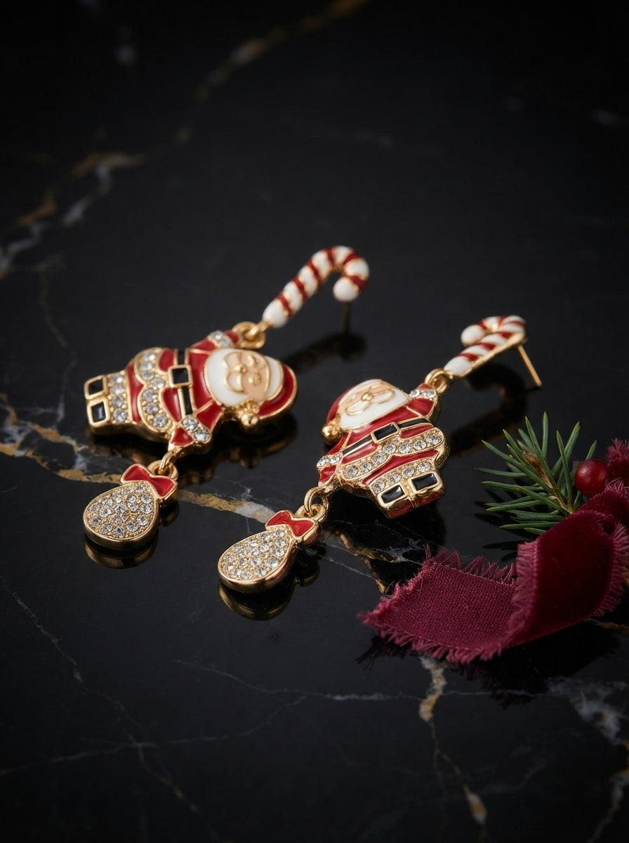 Santa Candy Cane Gold Christmas Küpe