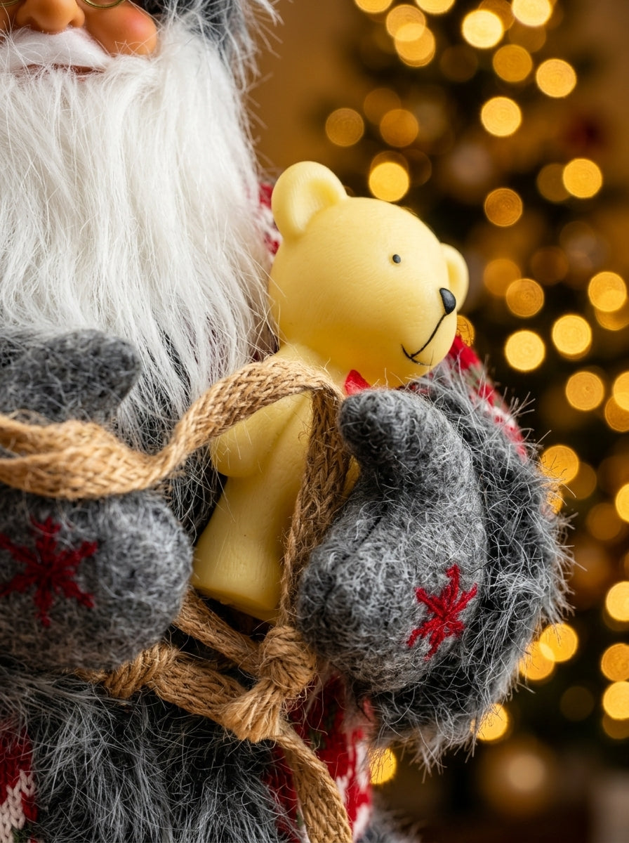 Mutluluk Dağıtıcısı – Ayıcıklı Nostaljik Noel Baba Dekoratif Figür - 32 CM