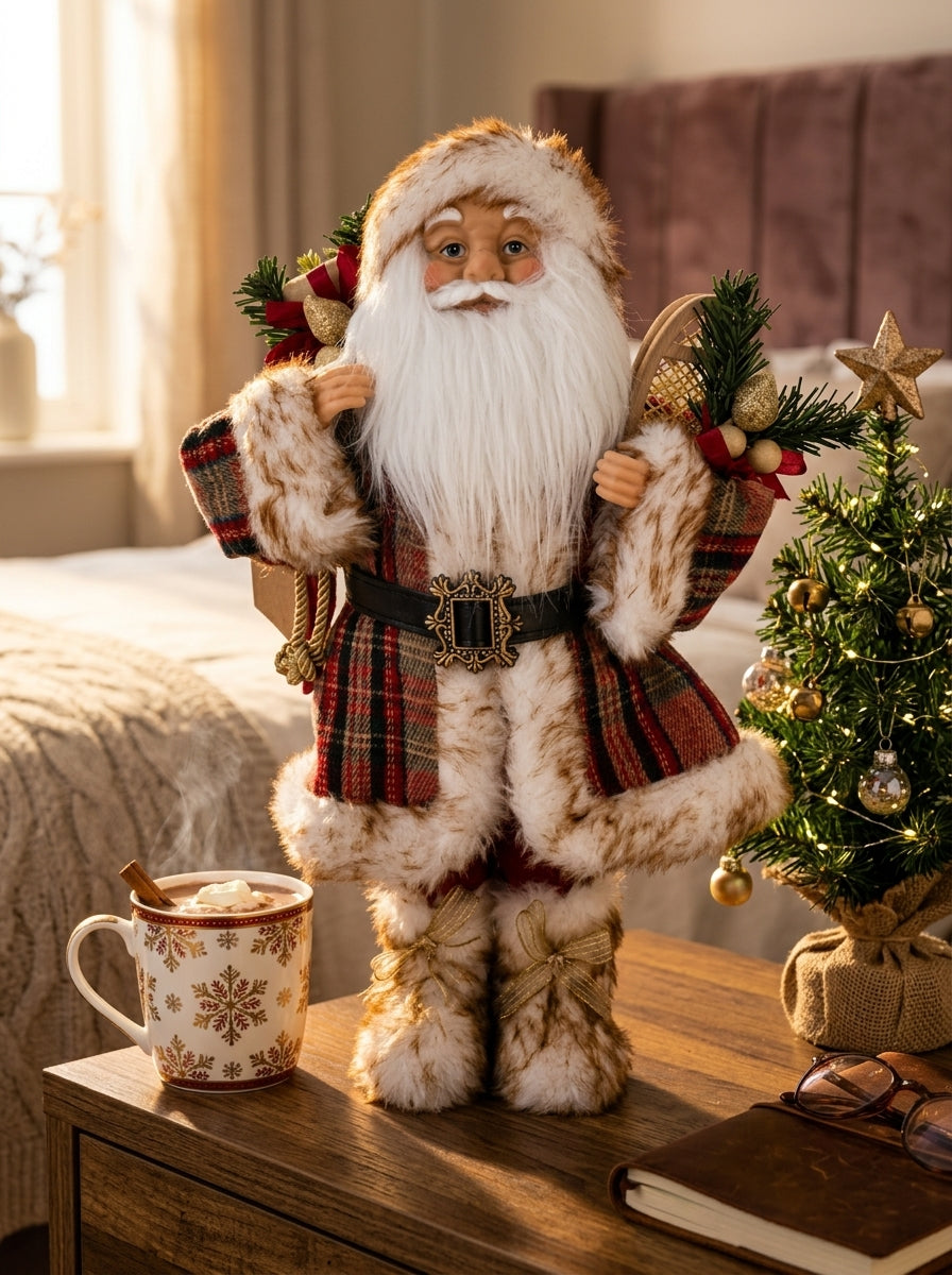 Woodland Tartan Santa Dekoratif Noel Baba