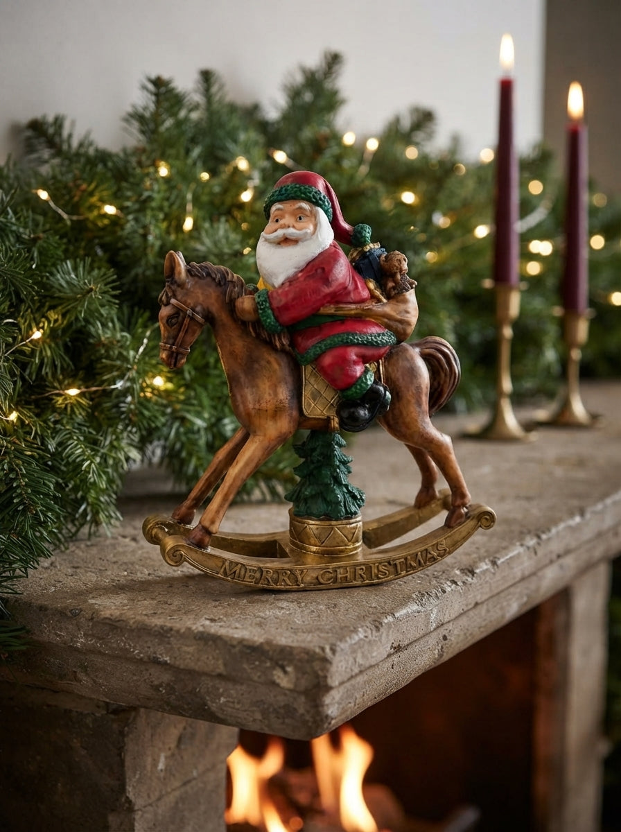 Christmas Rocking Horse Santa Dekoratif Yılbaşı Objesi
