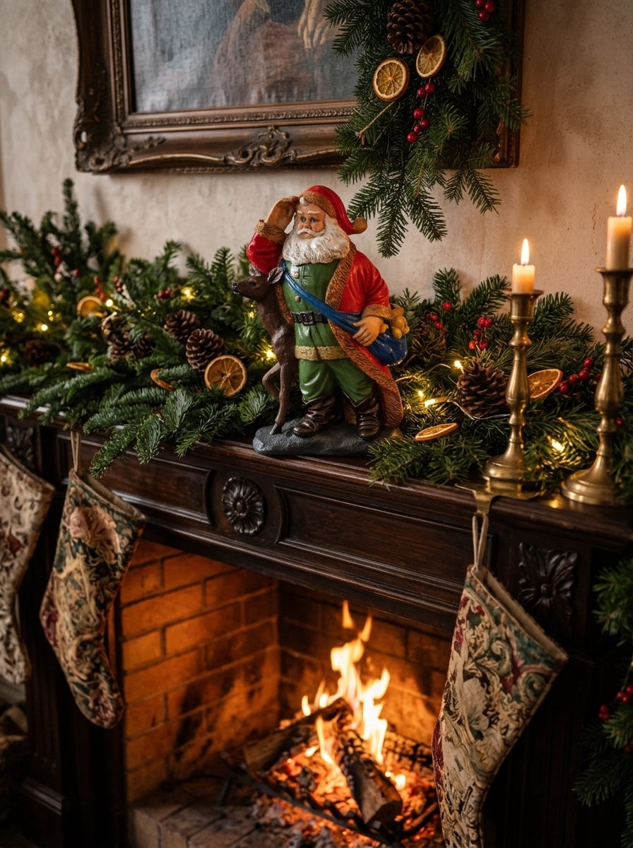 Geyikli Noel Baba Dekoratif Figür - 29 CM