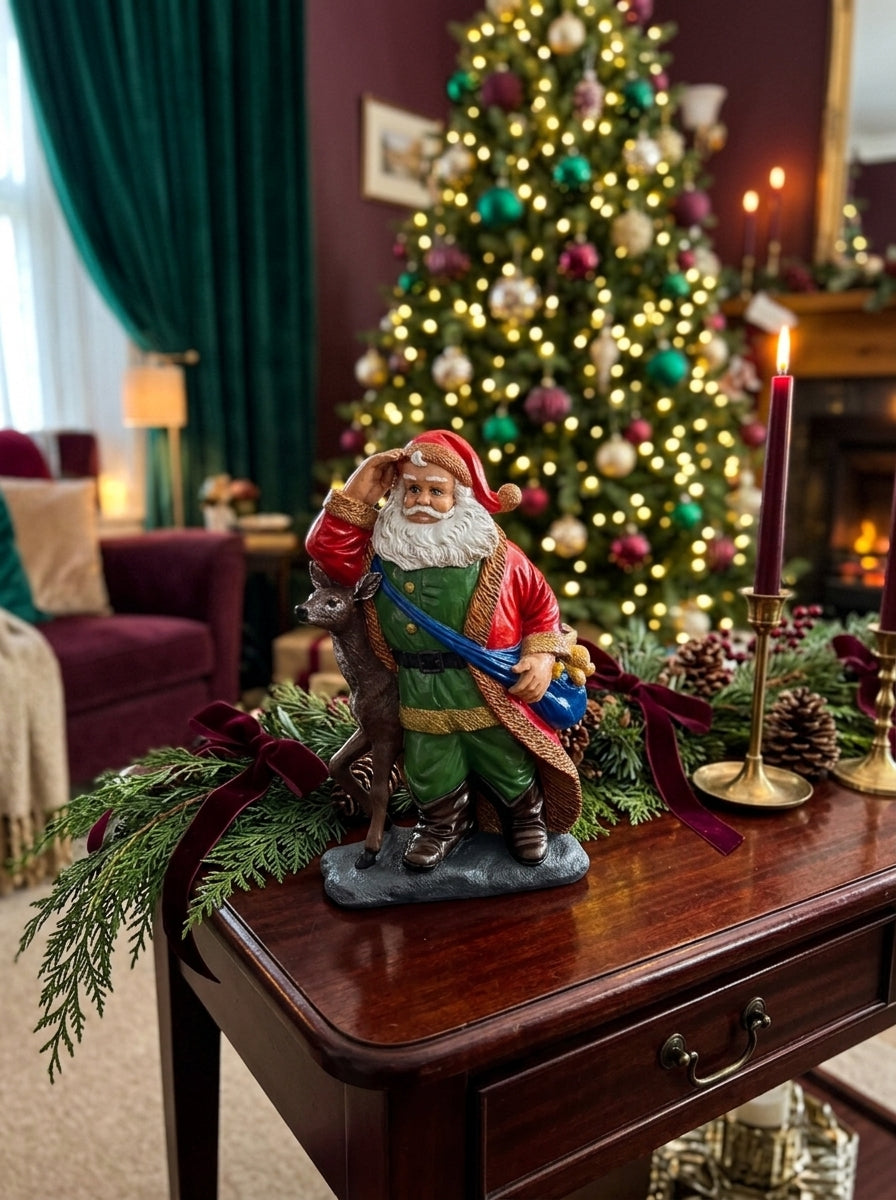 Geyikli Noel Baba Dekoratif Figür - 29 CM