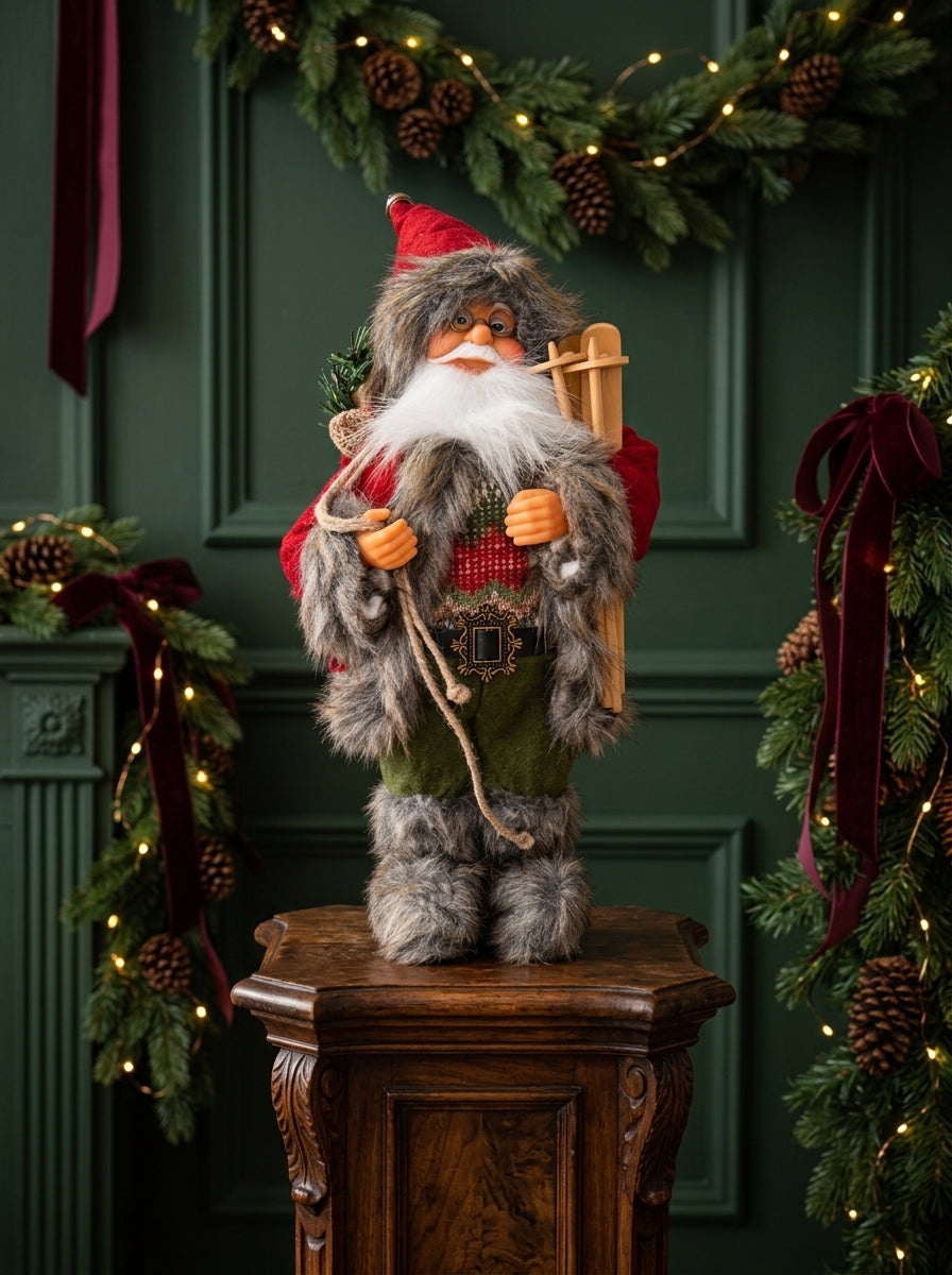 Kış Masalı – Nostaljik Kızaklı Noel Baba Dekoratif Figür - 32 CM