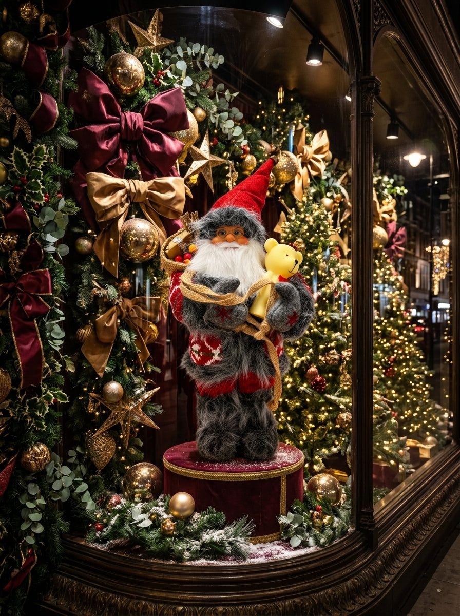 Mutluluk Dağıtıcısı – Ayıcıklı Nostaljik Noel Baba Dekoratif Figür - 32 CM