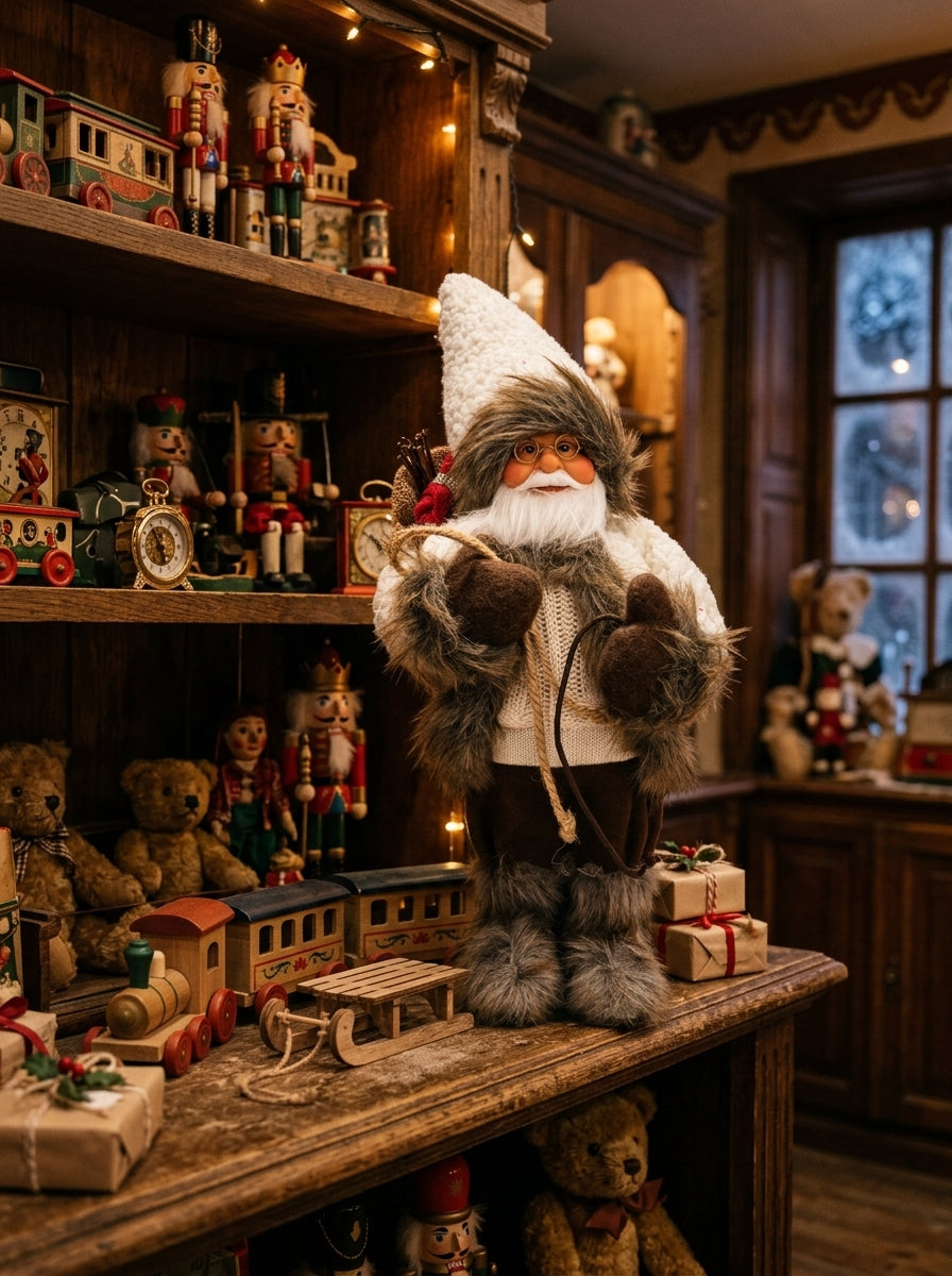 Kış Rüyası – Beyaz Örgülü Nostaljik Noel Baba Dekoratif Figür - 32 CM