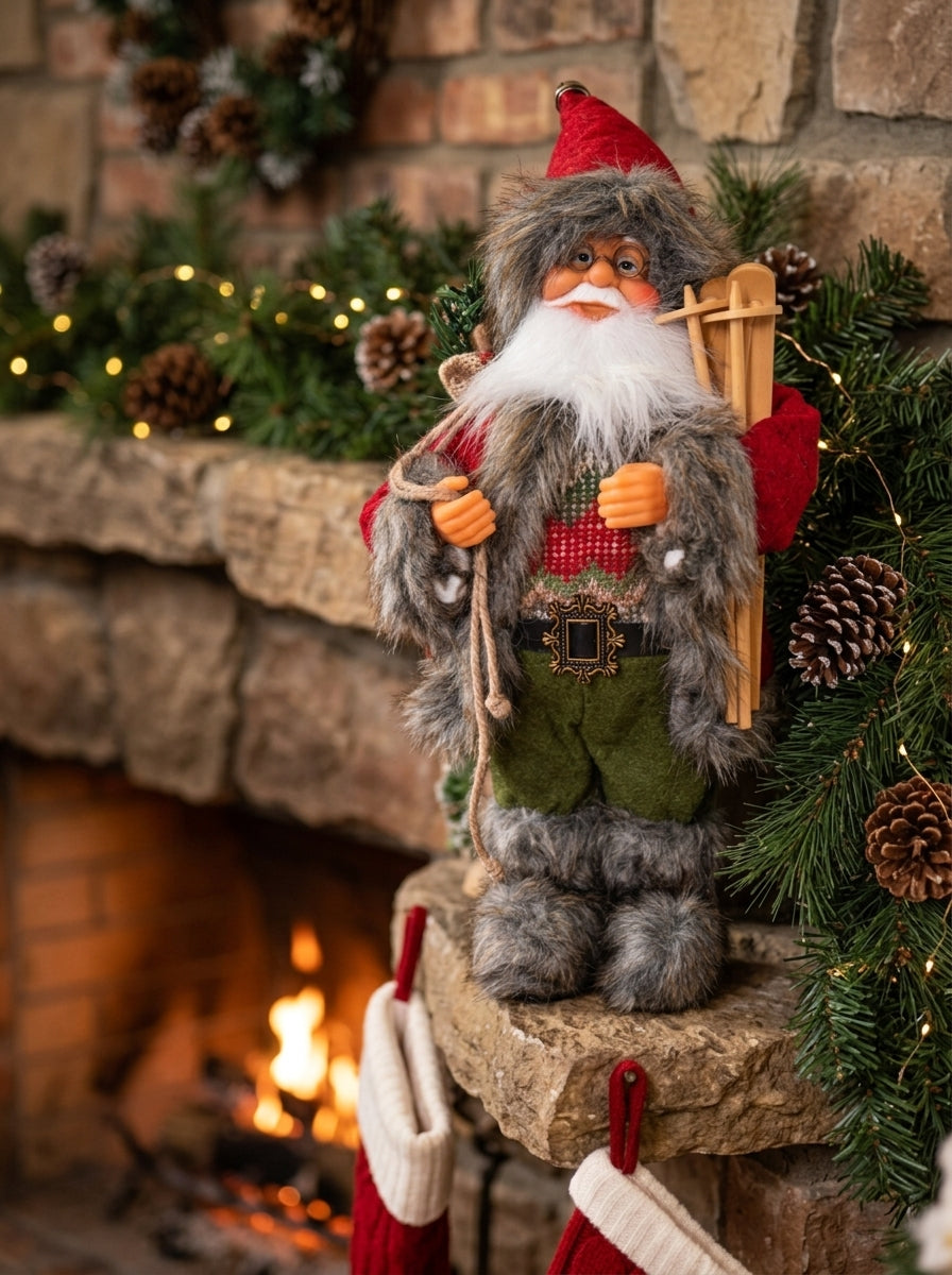 Kış Masalı – Nostaljik Kızaklı Noel Baba Dekoratif Figür - 32 CM