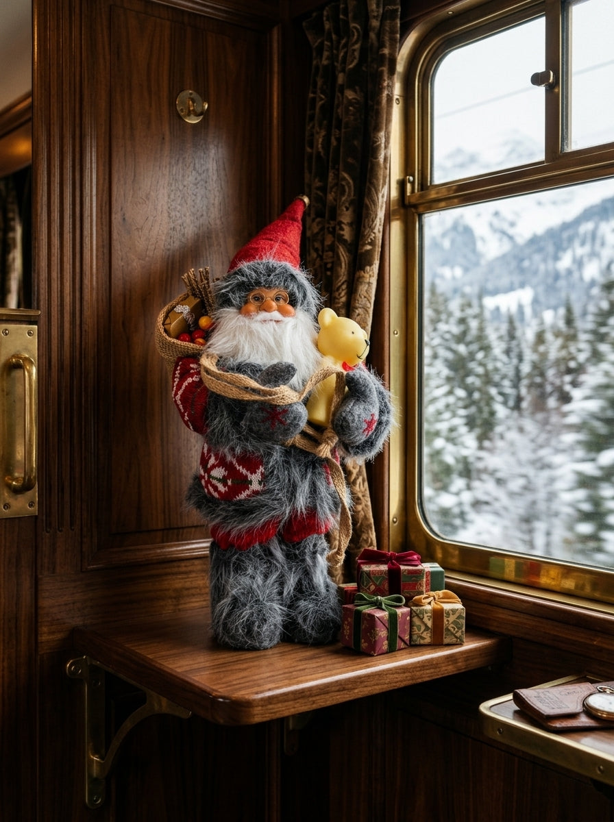 Mutluluk Dağıtıcısı – Ayıcıklı Nostaljik Noel Baba Dekoratif Figür - 32 CM