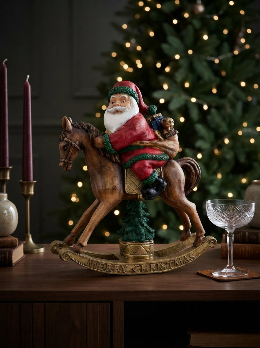 Christmas Rocking Horse Santa Dekoratif Yılbaşı Objesi