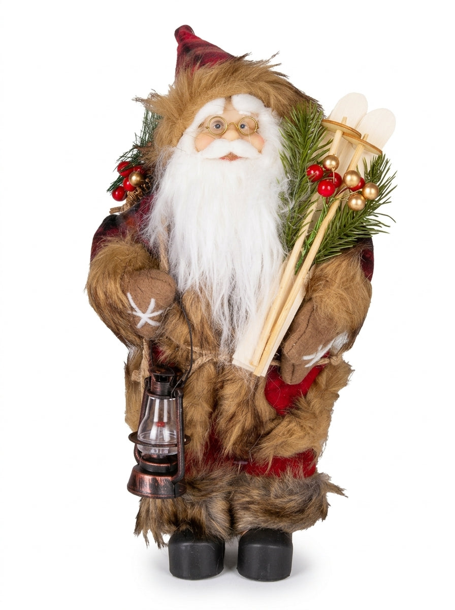 Alpine Santa Kayaklı ve Fenerli Dekoratif Yılbaşı Noel Baba Figürü - 30 CM