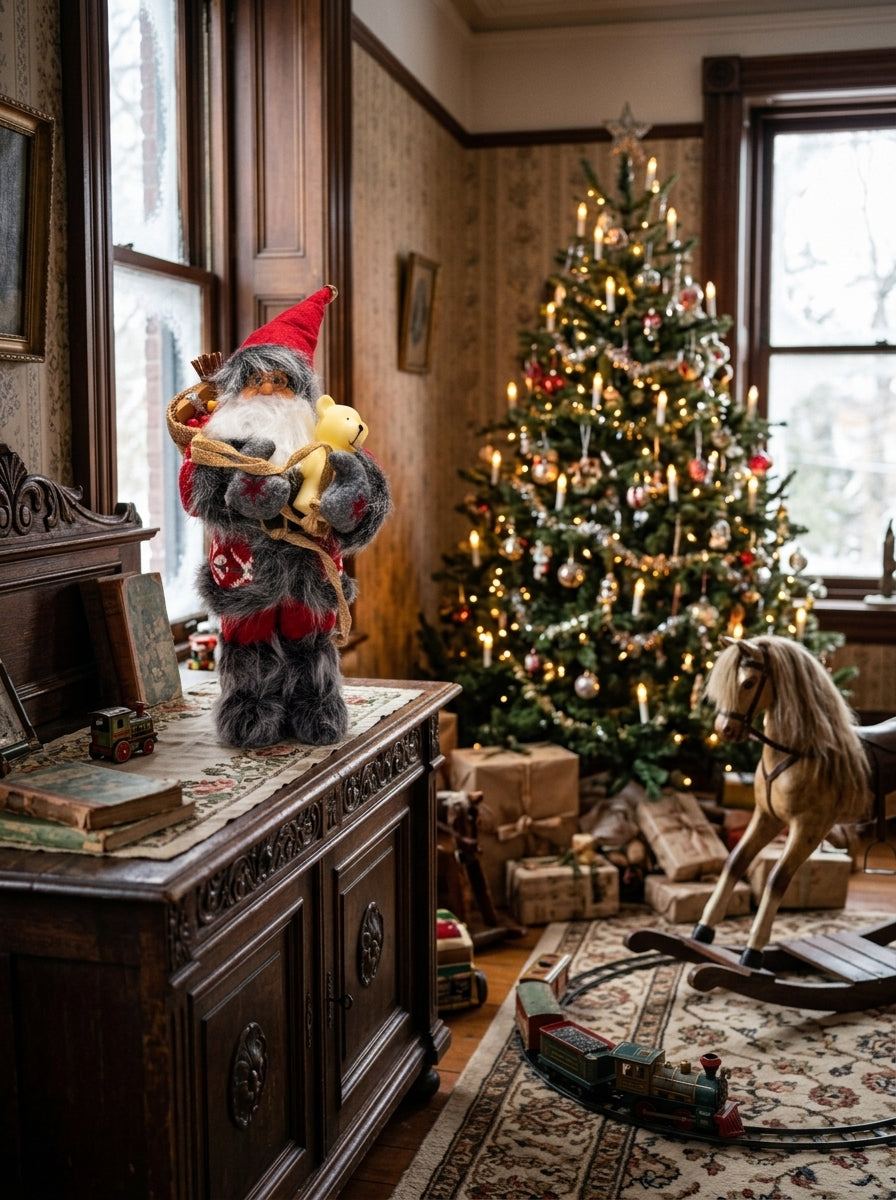 Noel'in Neşesi – Ayıcıklı Nostaljik Noel Baba Dekoratif Figür - 32 CM
