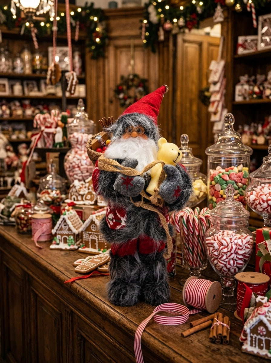 Noel'in Neşesi – Ayıcıklı Nostaljik Noel Baba Dekoratif Figür - 32 CM