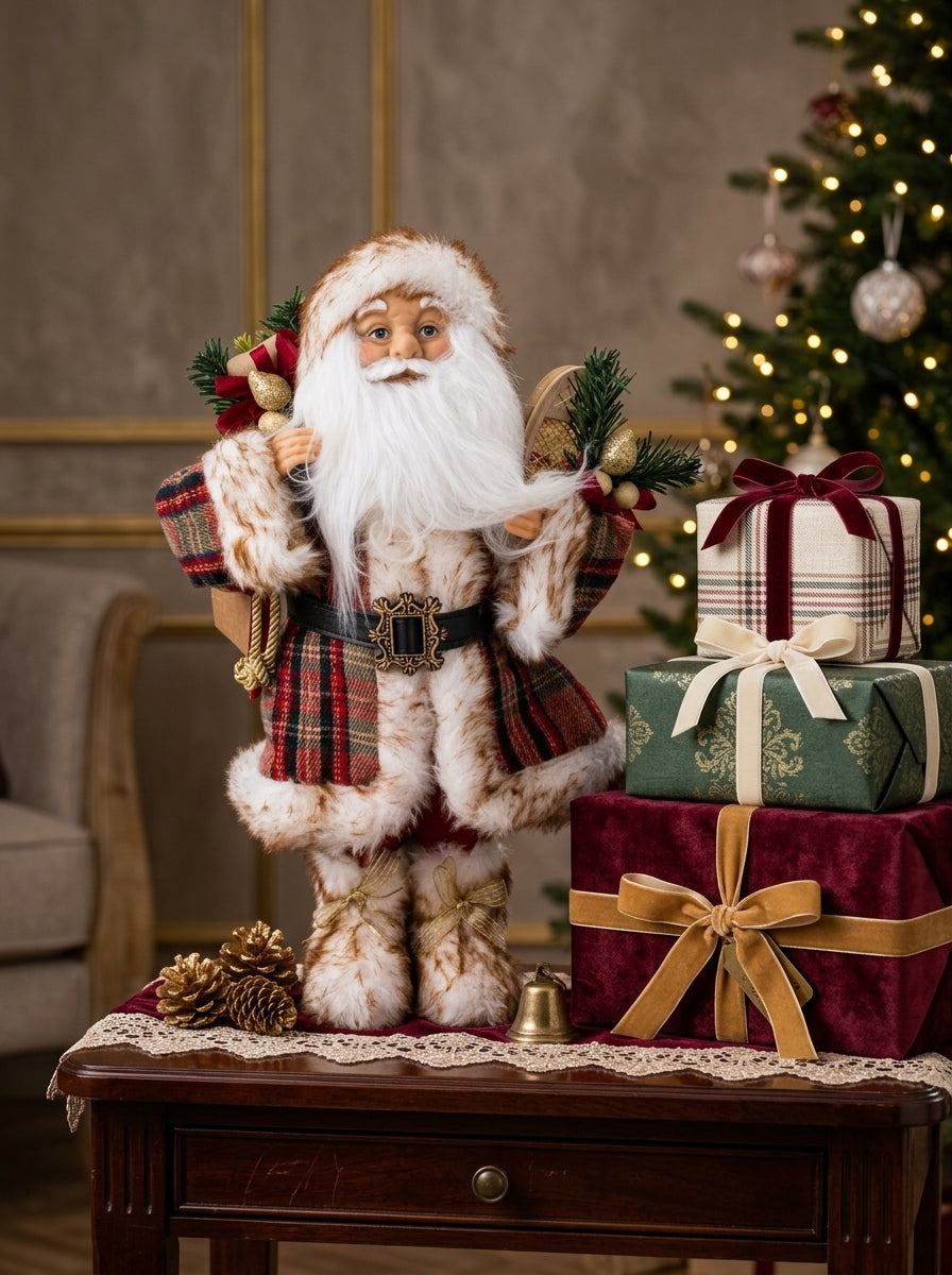 Woodland Tartan Santa Dekoratif Noel Baba