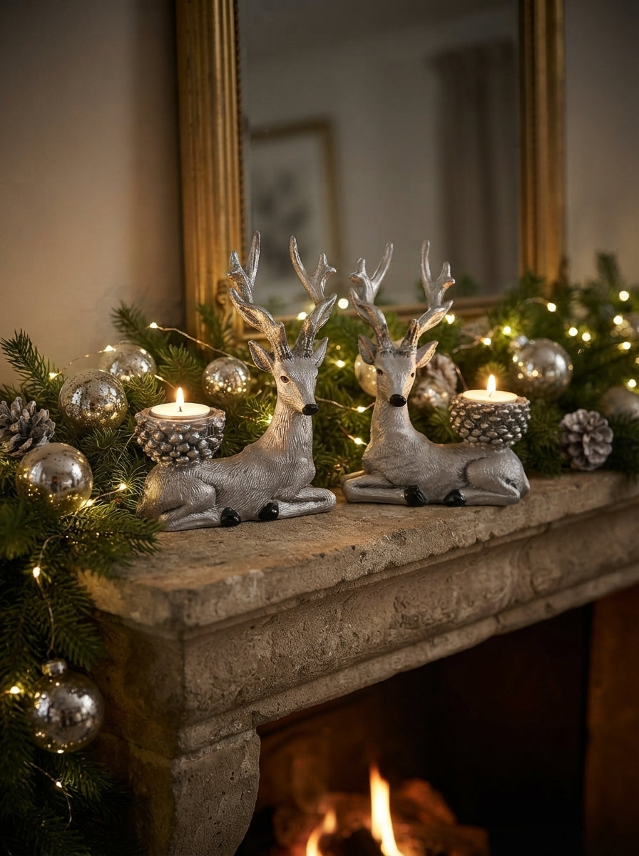 Noelle Geyik İkili Tea Light Seti – Silver